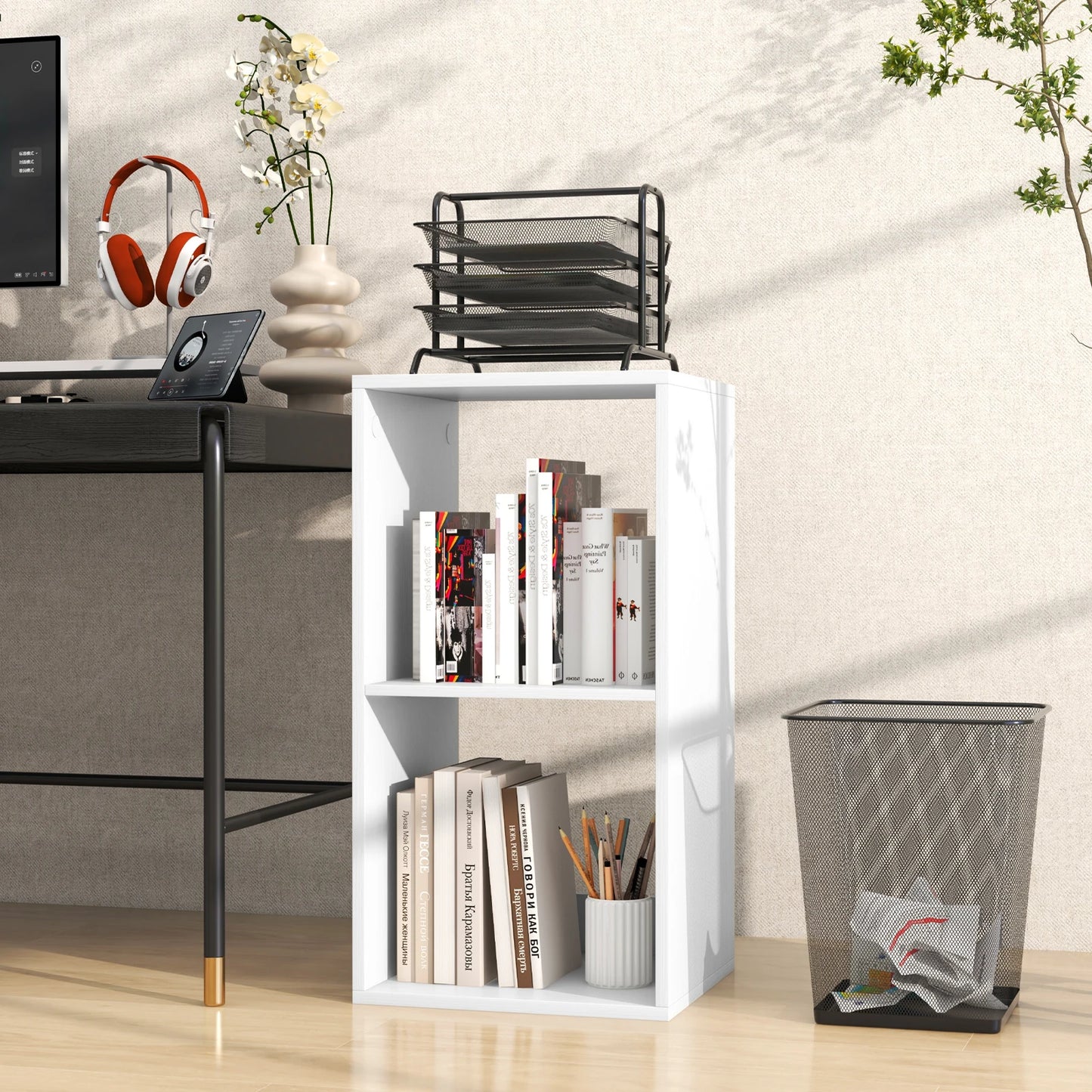 2-Cube Bookcase Open Back Bookshelf w/ Anti-tip Kit Modern Style Organizer