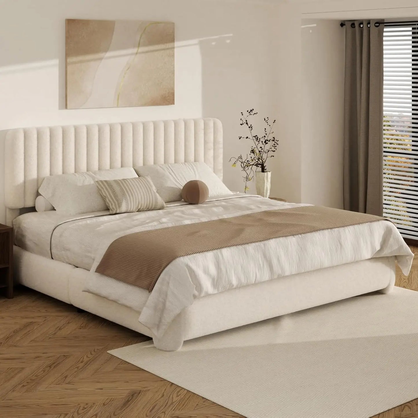 ZHUXIANG Cloud Bed Frame Boucle Platform Headboard