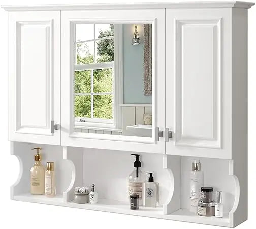 Bathroom Wall Cabinet with Mirror, Medicine Cabinet with 3 Doors and Adjustable Shelf, Space Saver Storage Cabinets Over The Toi