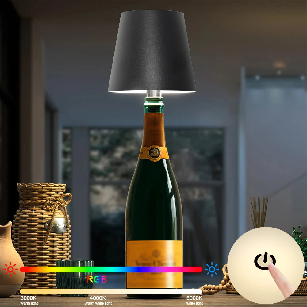 Cordless Dimmable Touch Control Portable Desk Lamp USB Rechargeable with Unique Bottle Design for Home and Bar