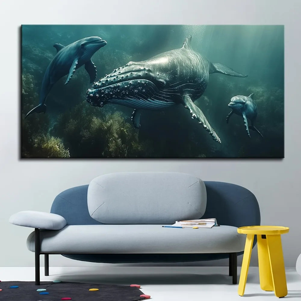 Whale Mother and Child Canvas Poster for Children's Room Decor