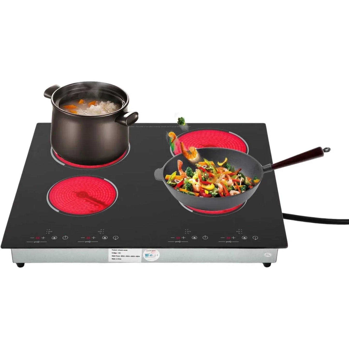 23 Inch Countertop Electric Cooktop 4 Burner,110V Plug in Electric Stovetop Built-in Cooktop Stove Ceramic Cooking Stove