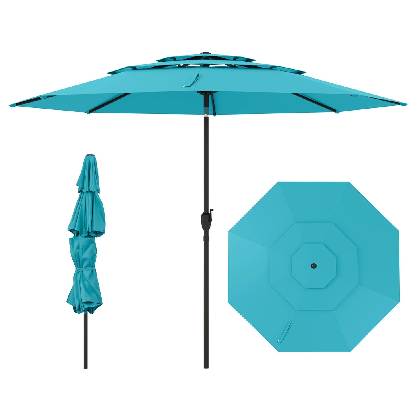 10 ft 3-tier Vented Patio Umbrella Large Market Table Umbrella Outdoor Sun Shade