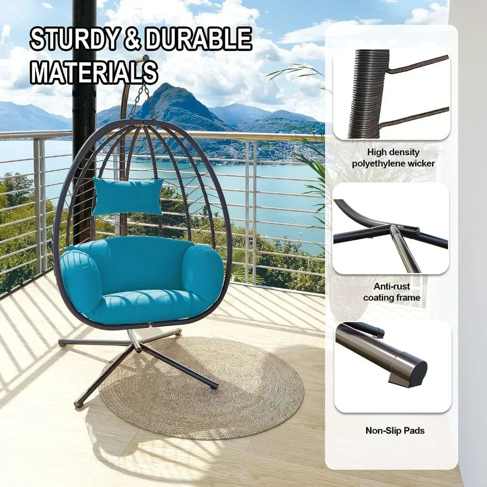 Outdoor Hanging Egg Chair with Stand,Indoor Swinging Chair Patio Wicker Hammock Egg Chair with Thicken Padded Cushions