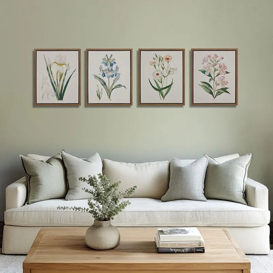 Herbal Botany Botanical Illustration Framed Canvas Art Set