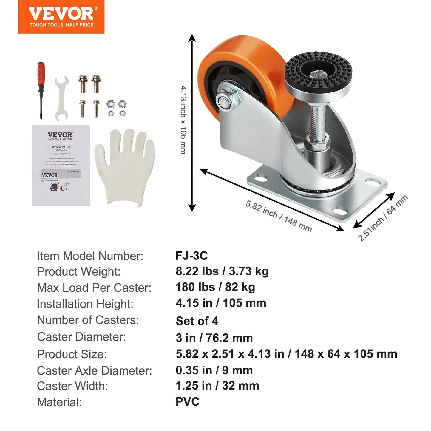 SucceBuy 4Pcs Leveling Casters Heavy Duty Swivel Caster Wheels with Handle Design Height Adjustable Feet for Workbench Machine