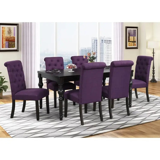 Urban Style Wood Dark Wash Turned-Leg Dining Set with Table and 6 Chairs