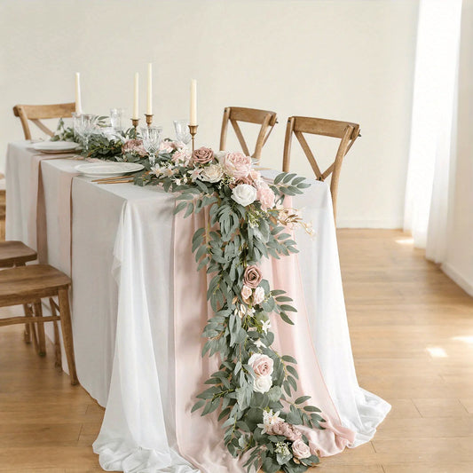 1Pc Eucalyptus Willow Leaf Flower Garland - 5.9ft Eucalyptus & Rose, Sweetheart Table Decor for Wedding Reception,