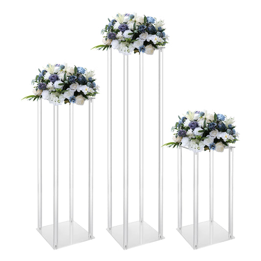 3 Pcs Clear Acrylic Vase Wedding Centrepieces, Column Flower Display Stand Geometric Display Stand for Home Decor