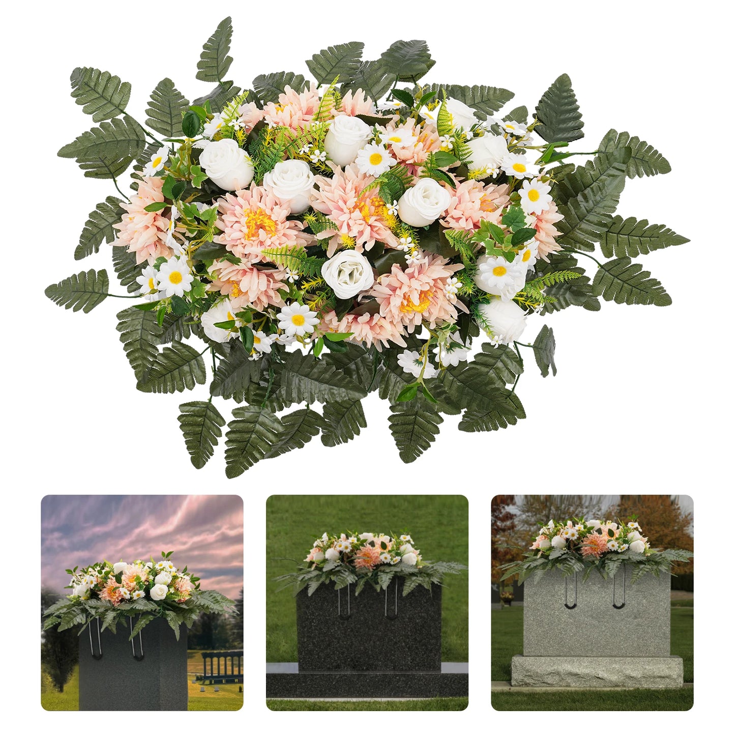 Cemetery Flowers, Sympathy Flowers, Artificial Silk Flowers For Grave, Memorial Flower Arrangements For Decorating Tombs