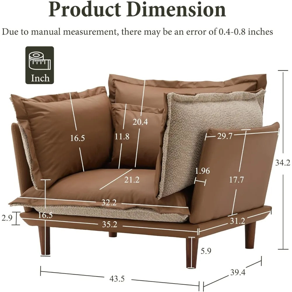 Oversized Armchair Accent Chair Reading Chair with 4 Cushions,Single Sofa Lounge Living Room Chair with Feather and Doll-Cotton