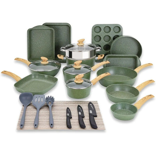 30 Piece Cookware Set Nonstick Pots and Pans Set Granite Kitchen Bakeware Set