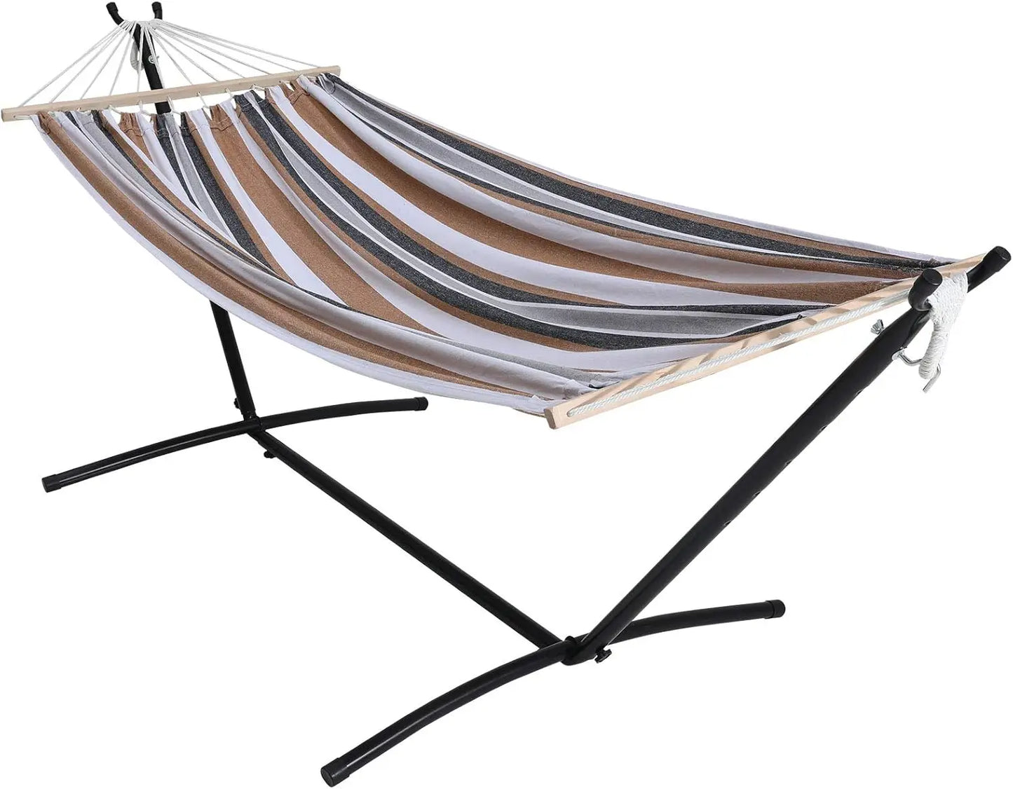2Person Adjustable Hammock with 10FT Heavy Duty Steel Stand and Spreader Bars550lbs Capacity,Included Portable