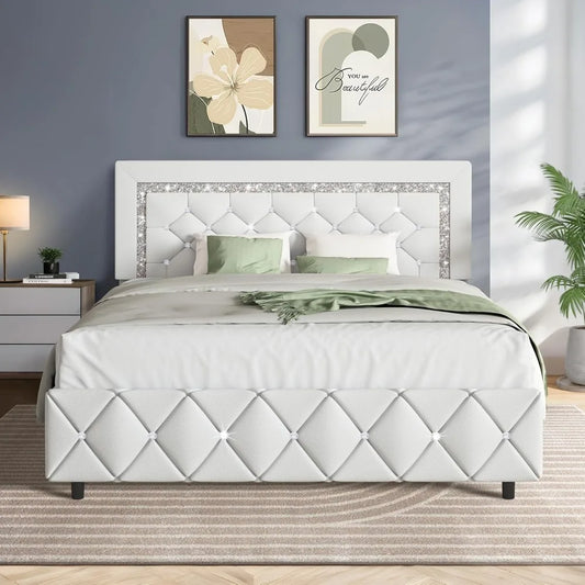 ANGDUOH Platform Bed Frame With Upholstered Headboard