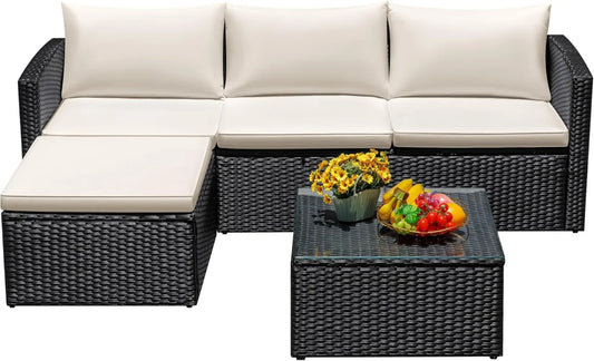 Devoko 4 Piece Patio Furniture Sets Sectional Adjustable Conversation Set All-Weather Outdoor PE Wicker Rattan Patio Sofa