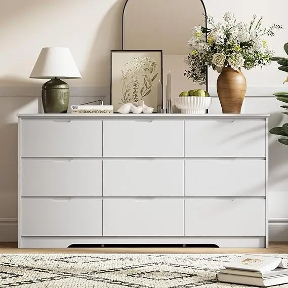 Tradre 59'' Black Dresser for Bedroom, 9 Drawer Wood Dresser with Handle Free, Large Modern Chest of Drawers for Home Office, Li