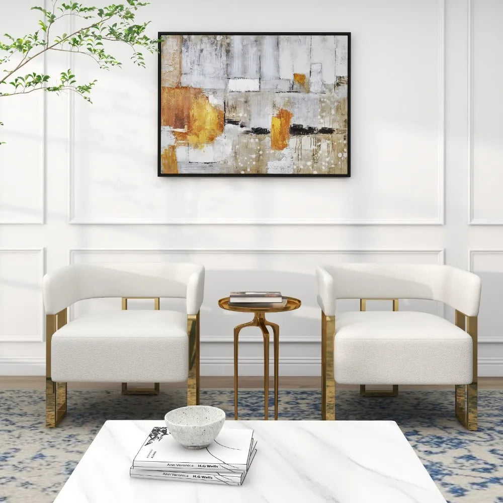 White Sherpa Boucle Accent Chair Set of 2, Modern Armchair Bucket Chair Comfy Side Chair Round Arm Chairs for Living Room