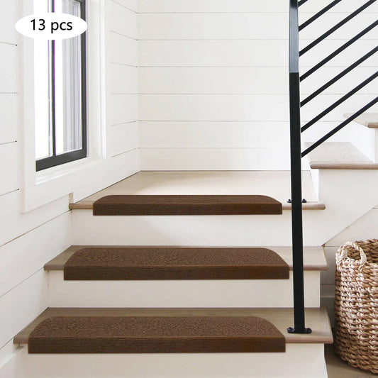 Indoor Skid-resistant Stair Treads Runners Step Pads Carpet Mats Rugs Set of 13 Brown 20*55cm