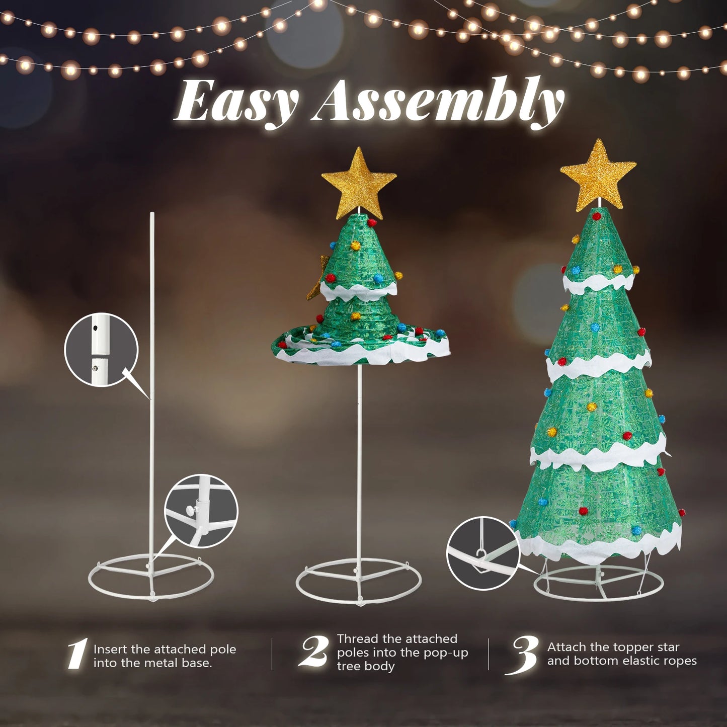 70*70*194CM Star Christmas Tree Telescopic Warm White Light Snowflake with Powder Cloth 30V3.6W Christmas Tree Light Decoration