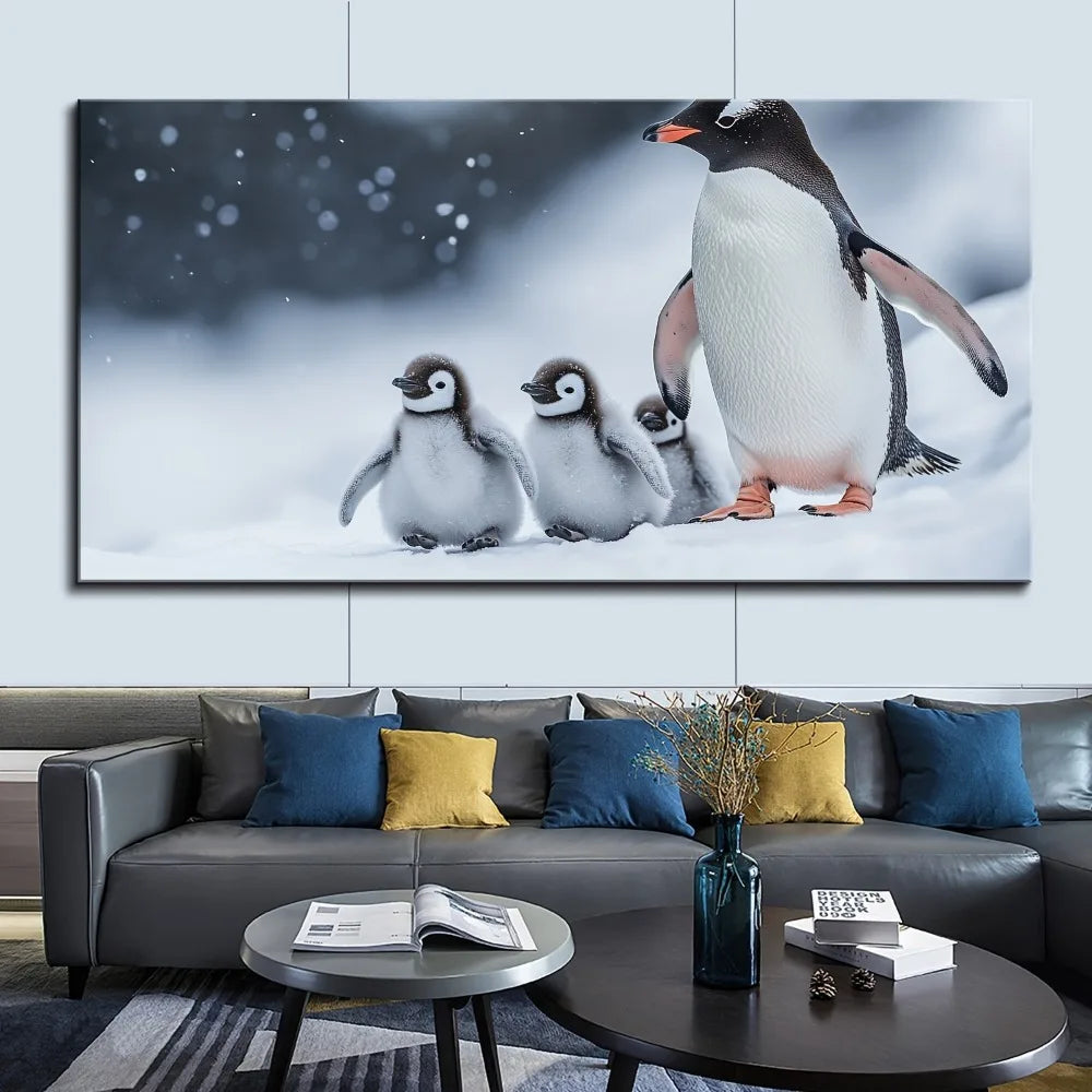 Penguin Photo Art Poster On Pine Frame Wall Decor Artwork