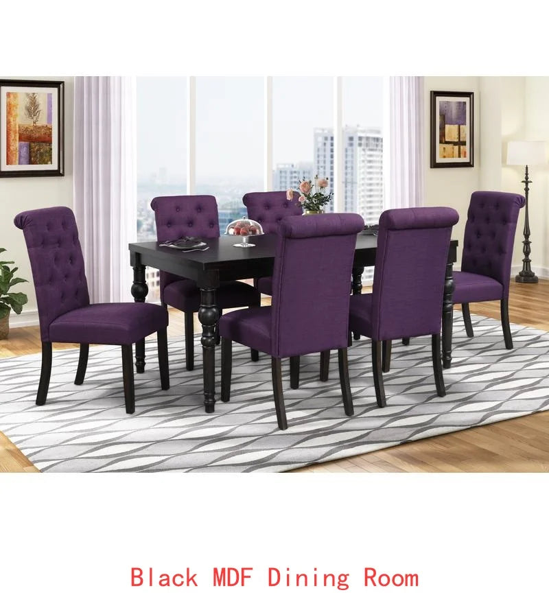 Urban Style Wood Dark Wash Turned-Leg Dining Set with Table and 6 Chairs