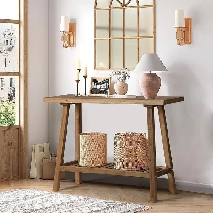 59" Long Reclaimed Solid Wood Console Table Farmhouse Style Entryway Rectangular Sofa Couch Table for Living Room