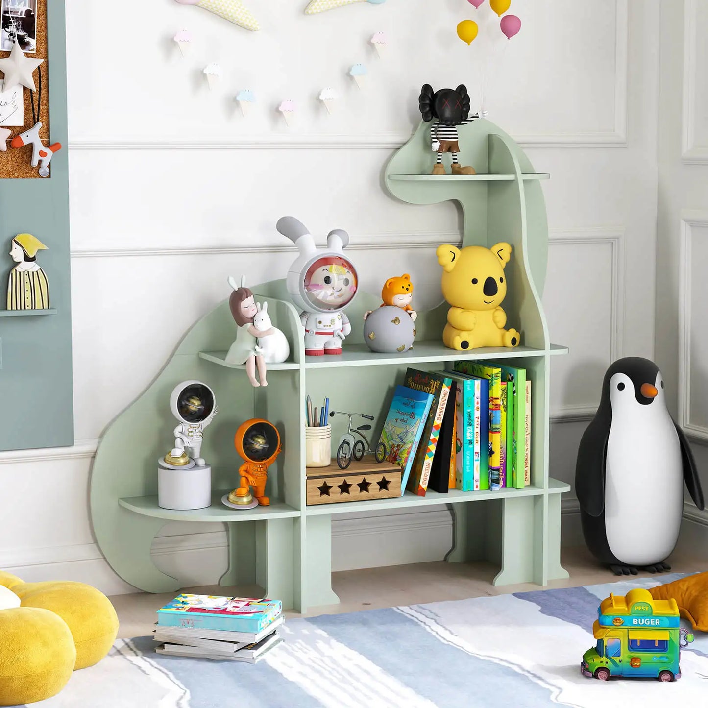 3-Tier Dinosaur Kids Bookshelf Toy Storage Organizer Montessori Book Shelf