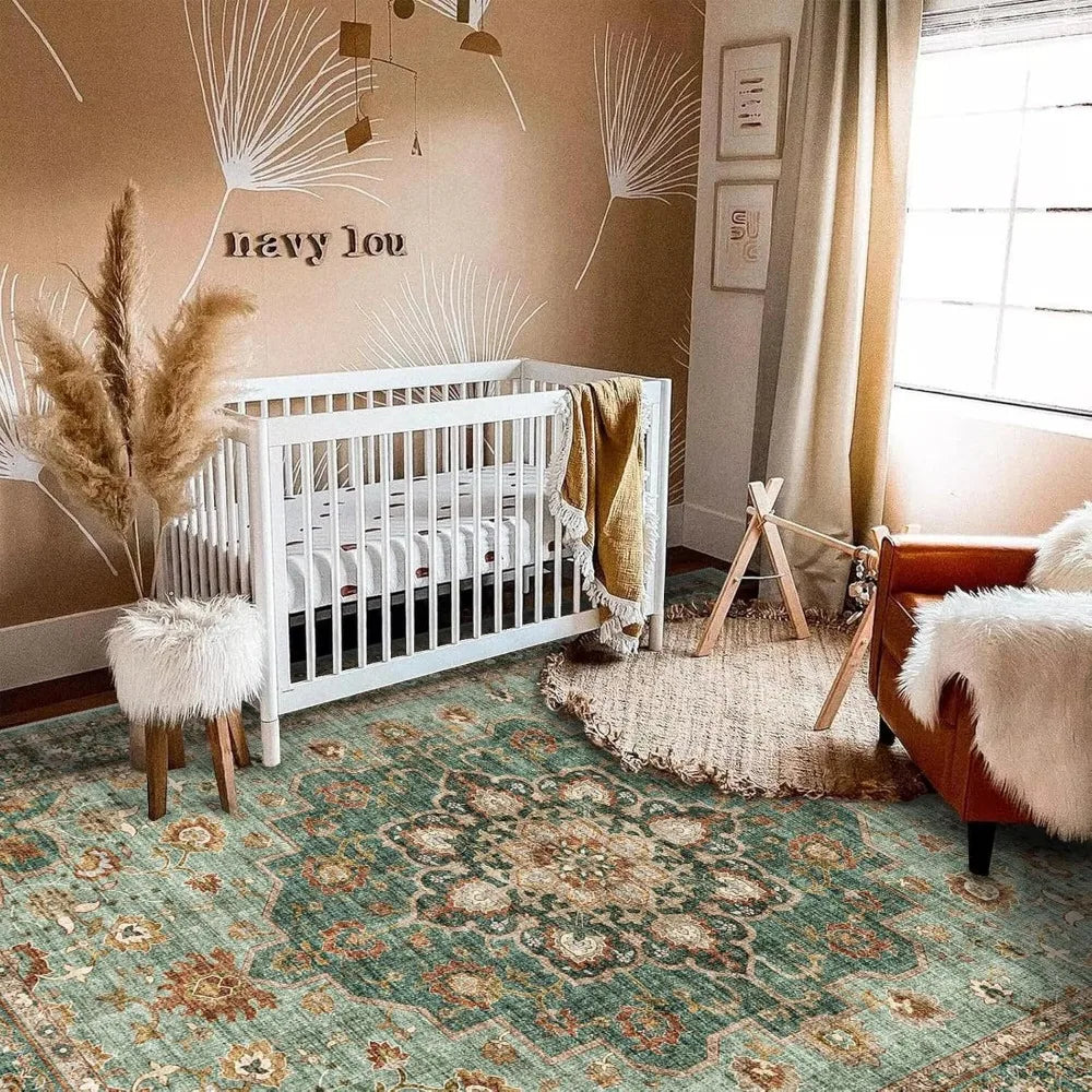 Washable Oriental Area Rug - 10x14 Rugs for Living Room Soft Carpet for Bedroom Waterproof Floral Distressed Indoor Stain