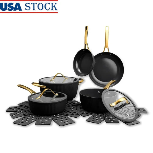 12-Piece Non-Stick Cookware Set Heavy-Gauge Aluminum Induction Base Ceramic Coating Frying Searing Simmering Kitchen Essentials