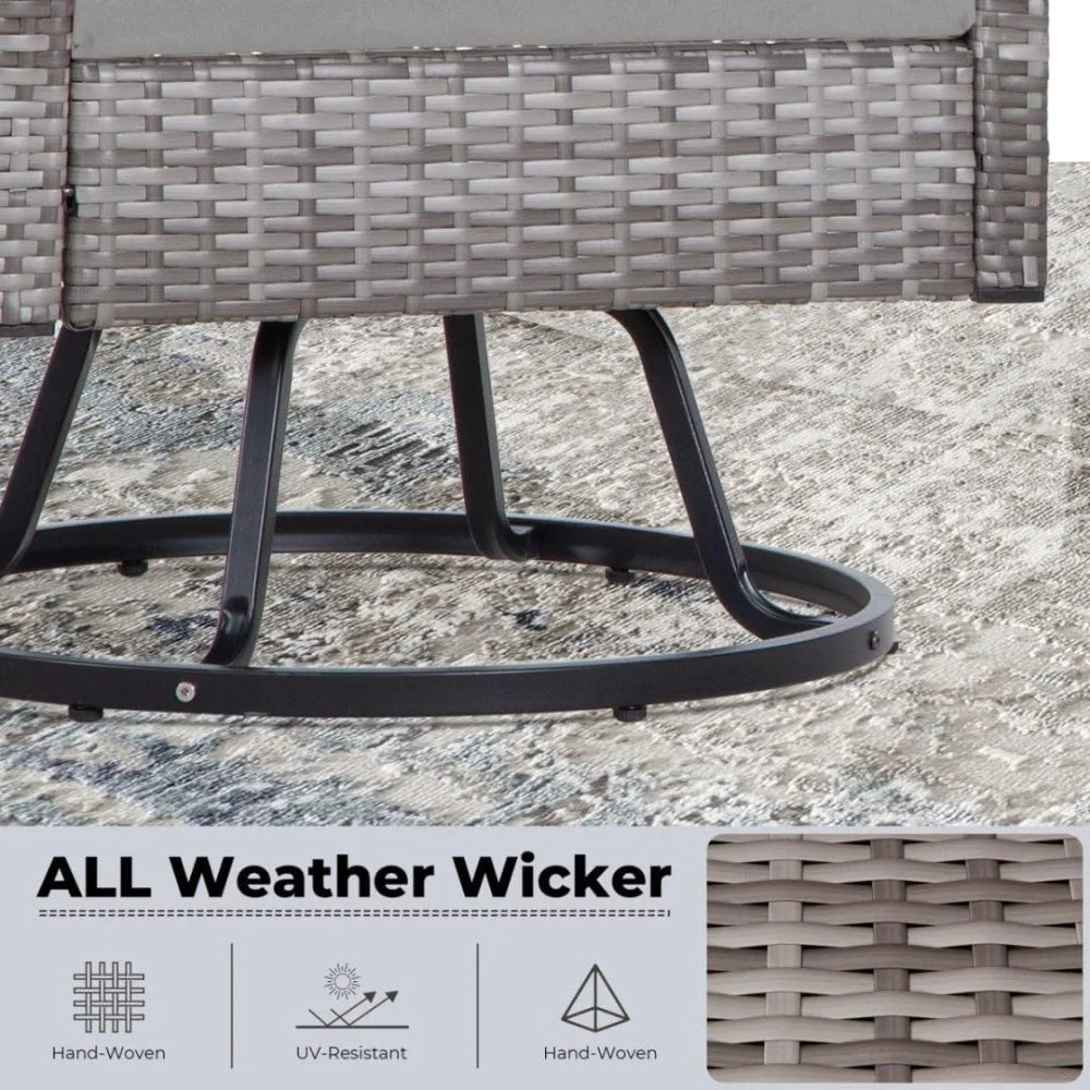 3 Pieces Swivel Patio Furniture Set,Outdoor Wicker Bistro Set with Glass Coffee Table and Thick Cushions for Garden, Balcony