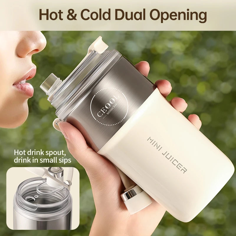 Double Layer Vacuum Insulated Juicer 304 Stainless Steel Juicers 350ml USB Charge Portable 26 Blades Strong Power Freesh Juicer