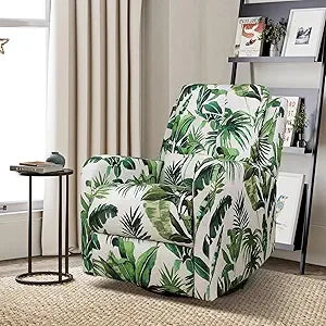 Recliner Chair Modern Printed Fabric for Living Room, Wingback Rocker Recliner Sofa Comfy Armchair 360 Degree Swivel, Nursery R