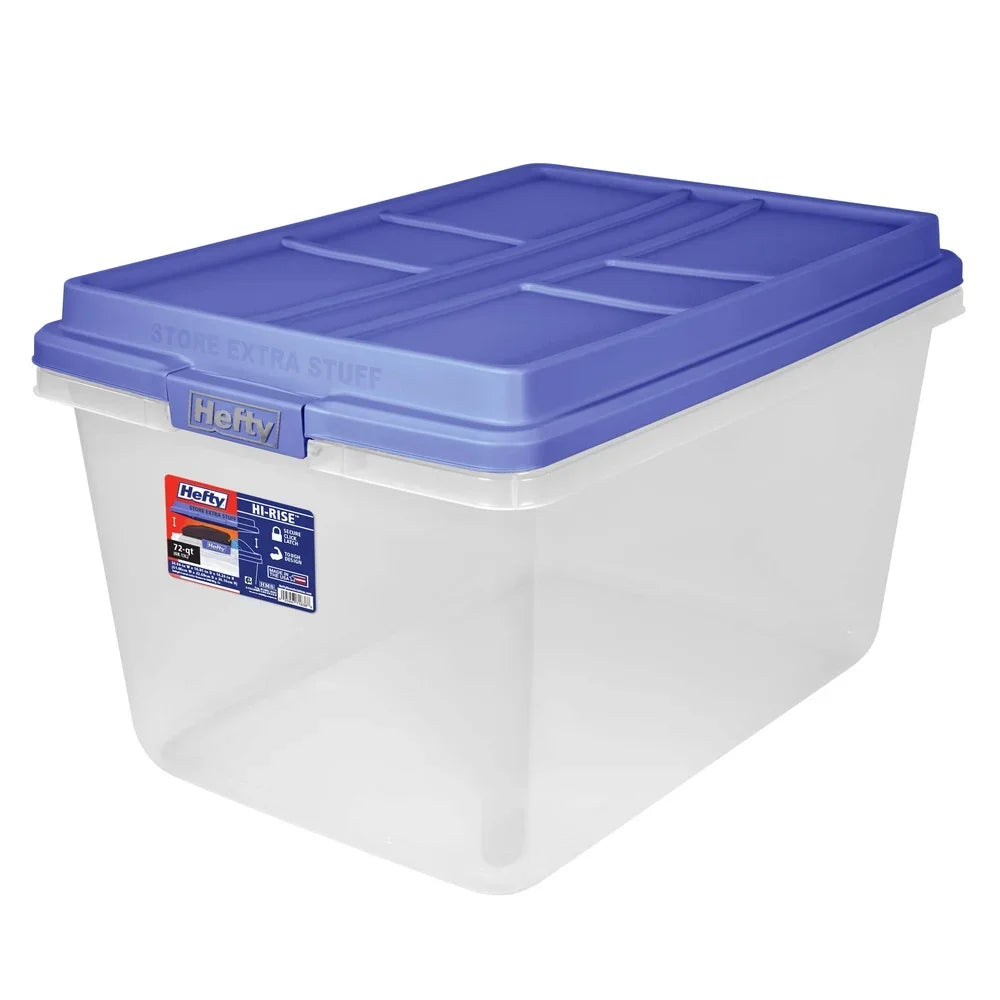 Clear Plastic Storage Bin 72 Quart Stackable with HI-RISE Lid Durable Organizer Garage Home Adult Use Carrying Handles