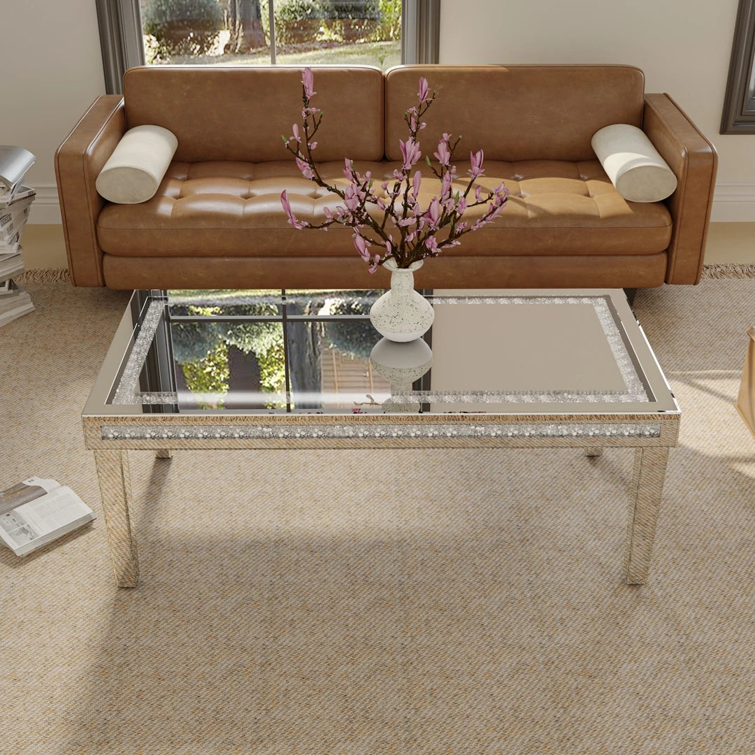 Wisfor Mirrored Diamond Coffee Table Modern Living Room