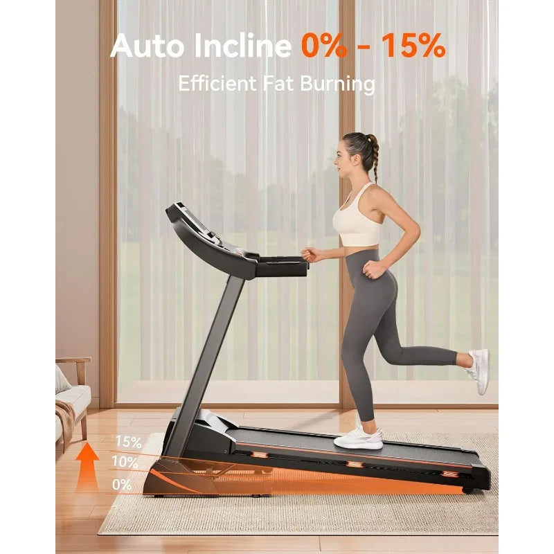 Treadmills for Home, Treadmill with 0-15% Auto Incline, 3HP Folding Treadmills for Running Walking with 300LBS Weight Capacity