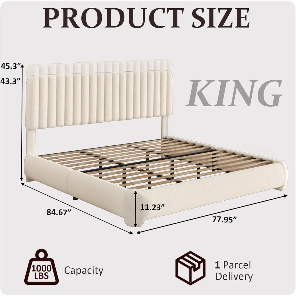 ZHUXIANG Cloud Bed Frame Boucle Platform Headboard
