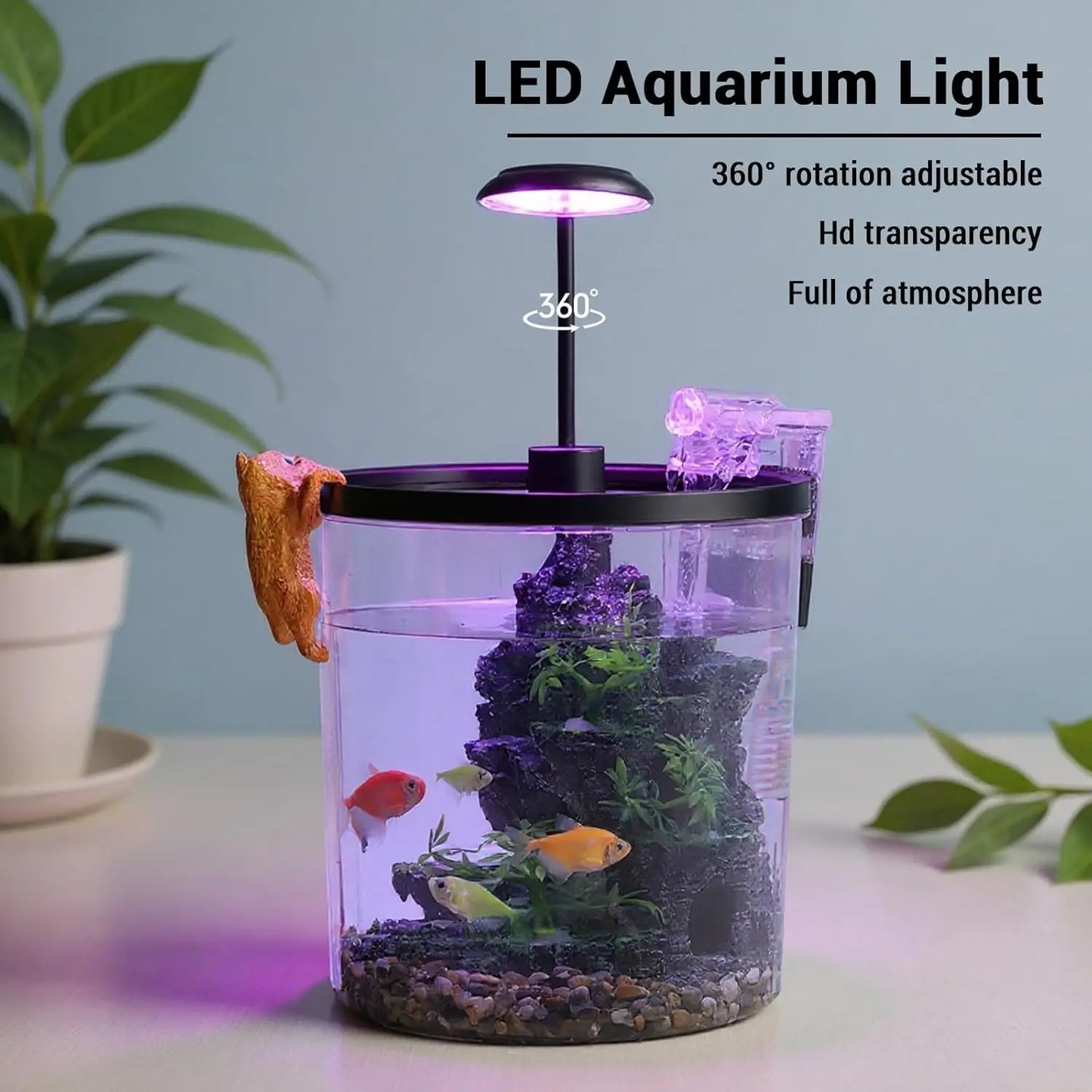 1.5 Gal Betta Fish Tank Starter Kit With Quiet Filter LED Light Oxygen Generator Acrylic HD View For Beginners Goldfish Guppies