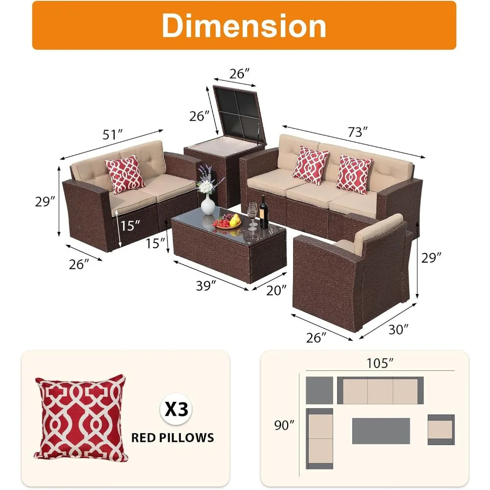 Super Patio 8 Pieces Outdoor Patio Furniture Set, Wicker Patio Conversation Sets with Storage Box, Rattan Outdoor Sectional Sofa