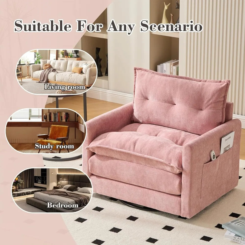 Oversized Swivel Chair, 36" Swivel Armchair Accent Chair for Living Room, Mid Century Modern Thick Padded Arm Chairs