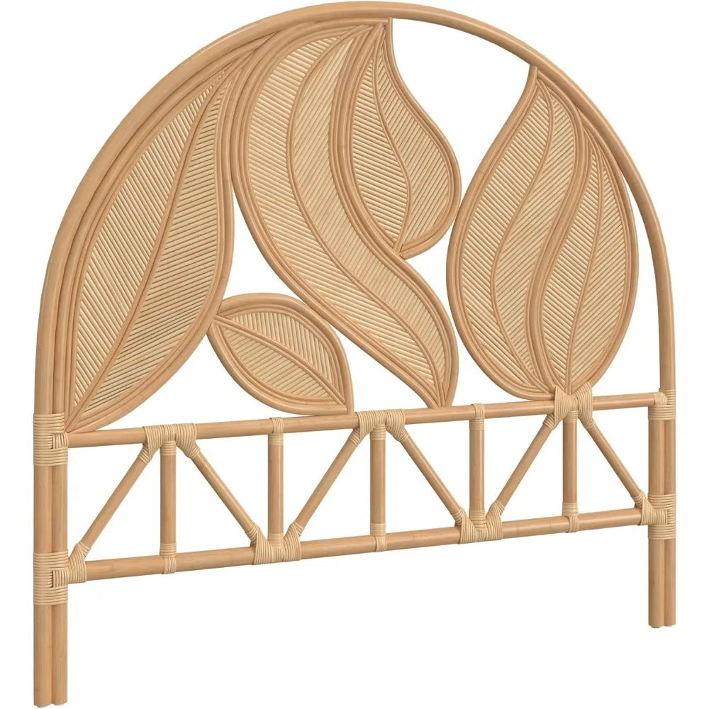 Palm Springs Rattan Headboard for Queen Size Beds Natural Boho Style with Intricate Palm Leaf Pattern and Arch Perfect for Coas