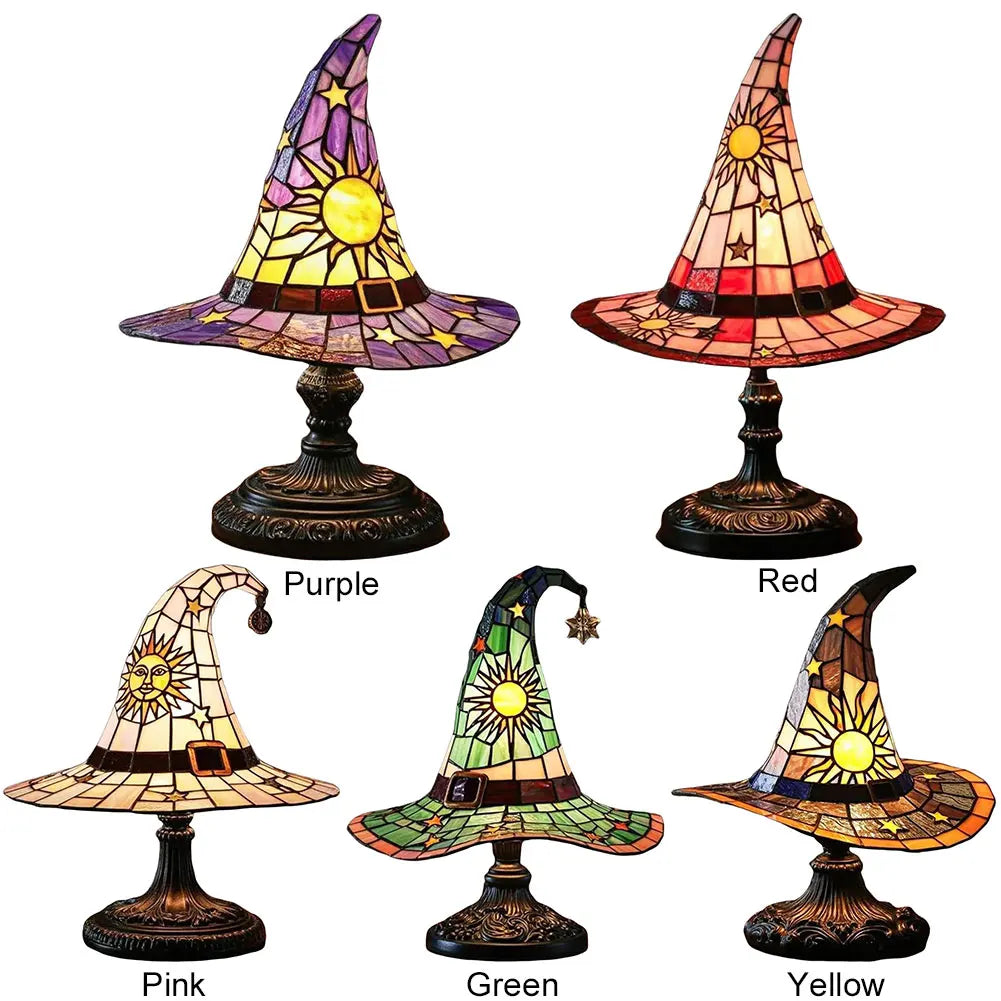 Witch Hat Lamp LED Night Light USB Powered Resin Witch Hat Light Ornament Bedside Lamp for Living Room Home Bedroom Decoration