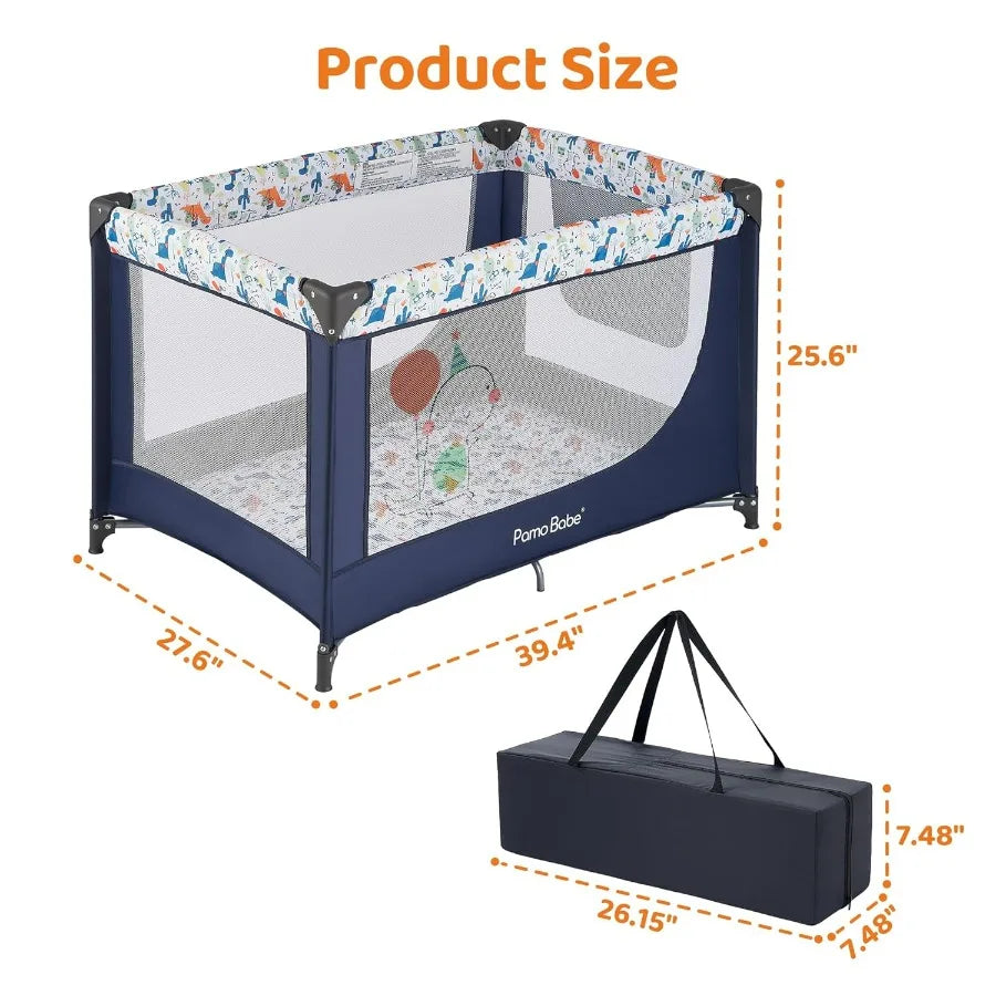 Pamo Babe Travel Foldable Portable Bassinet Baby Infant Comfortable Play Yard Crib Cot with Soft Mattress Breathable Mesh Walls