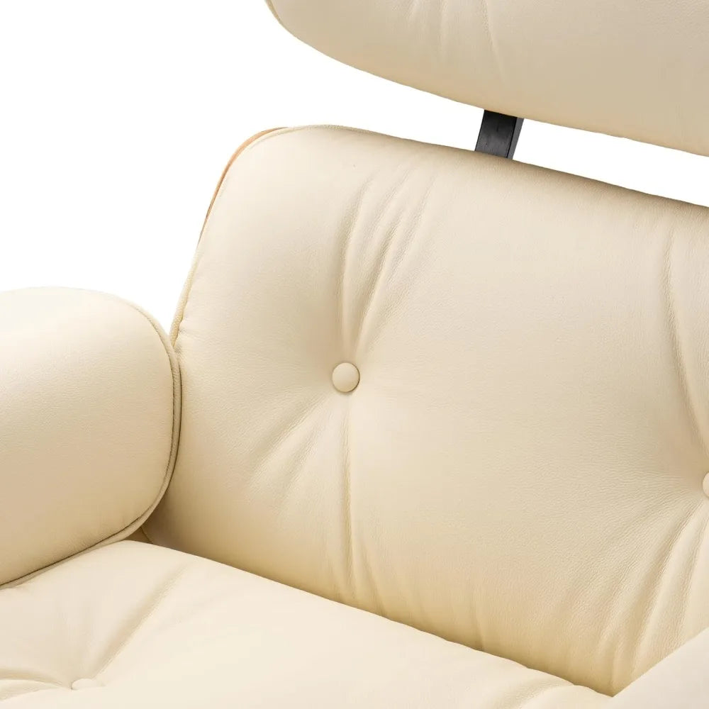 Chaise Lounge Chair with Ottoman Genuine Leather High-Resilience Foam Cushions Mid Century Modern Ergonomic Design