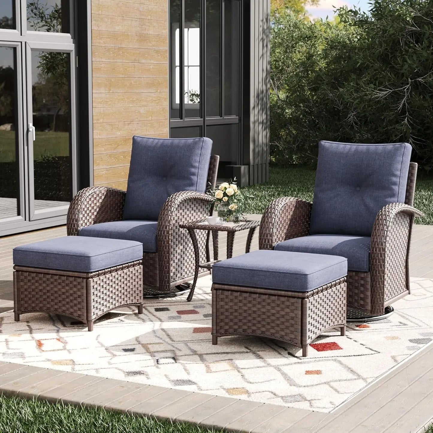 Outdoor Patio Furniture Sets 6 Pieces Wicker Swivel Rocker Chairs and Sofa Sets with Coffee Table for Backyard Deck
