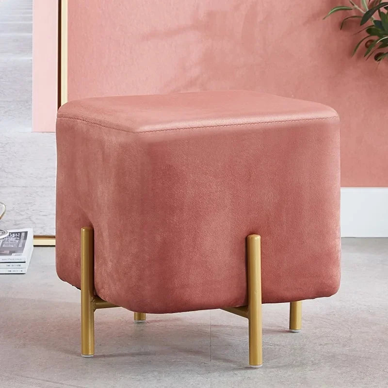 Velvet Dressing Stool With Gold Legs Tassel Ottoman Bench