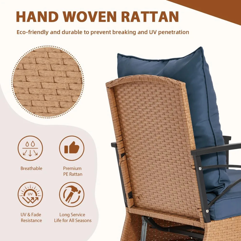 3 Pieces Patio Furniture Set, Outdoor Swivel Patio Rocker Chairs with Thick Cushions and 2-Tier Coffee Table