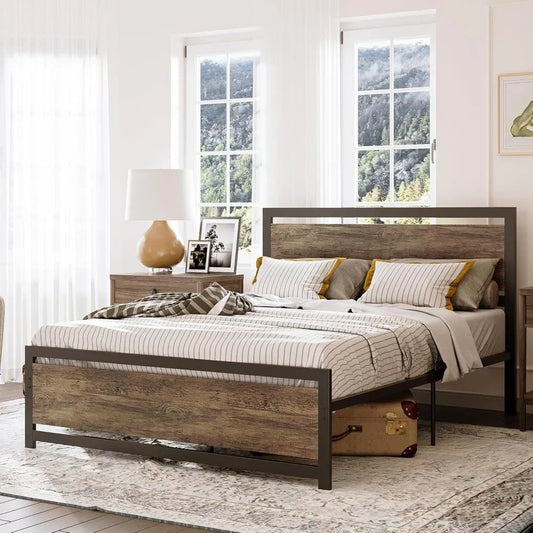 King Size Bed Frame with Headboard and Footboard, Metal Strong Supports, Easy Assembly, Noise-Free, No Box Spring Needed