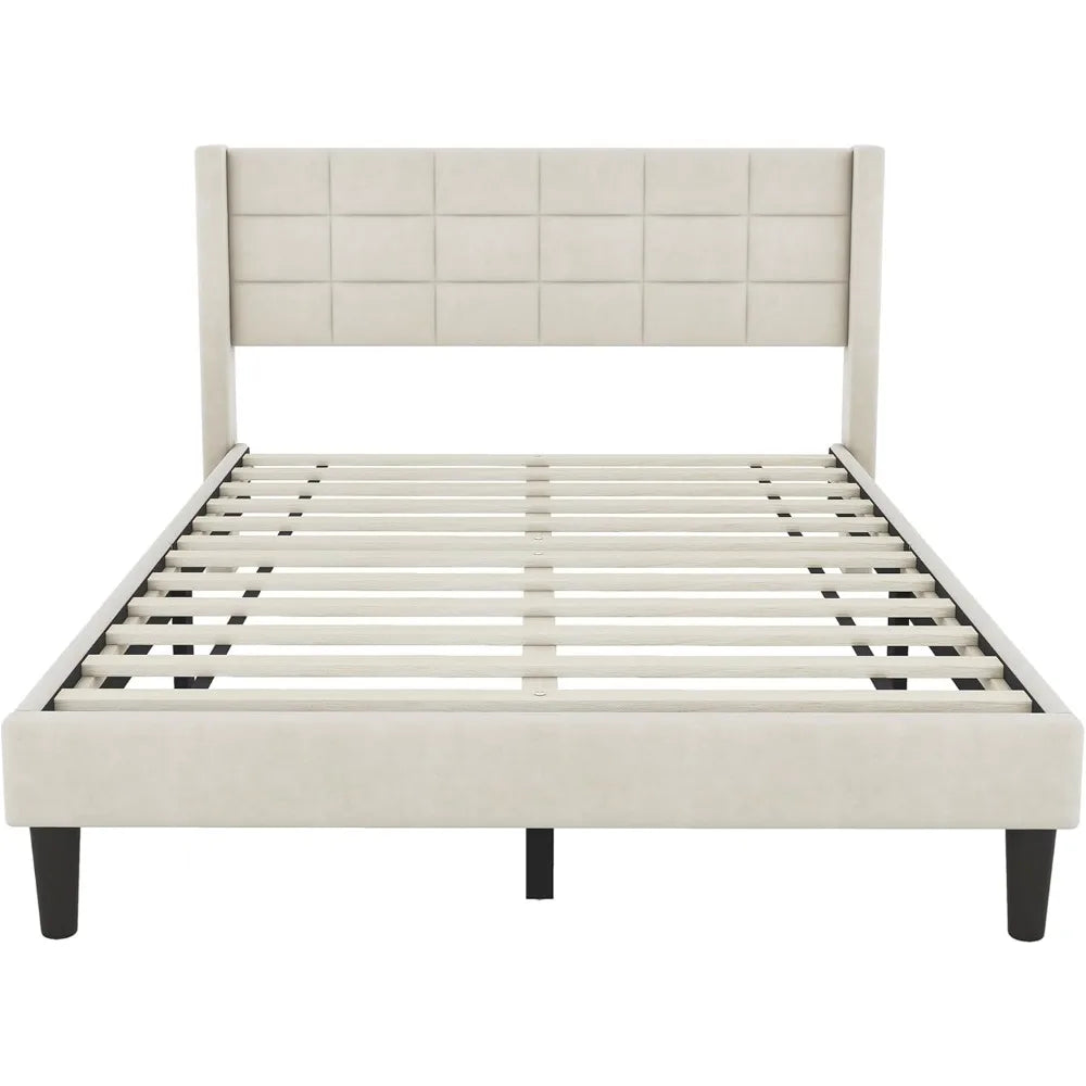 Upholstered Platform Bed Frame With Stitching Headboard