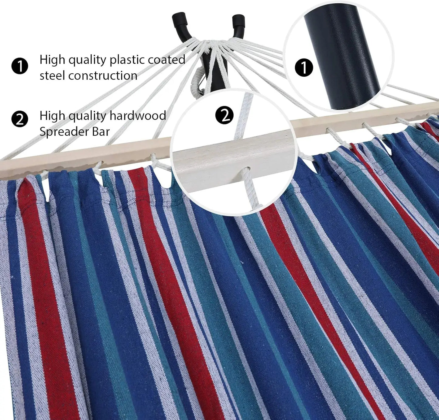 2Person Adjustable Hammock with 10FT Heavy Duty Steel Stand and Spreader Bars550lbs Capacity,Included Portable