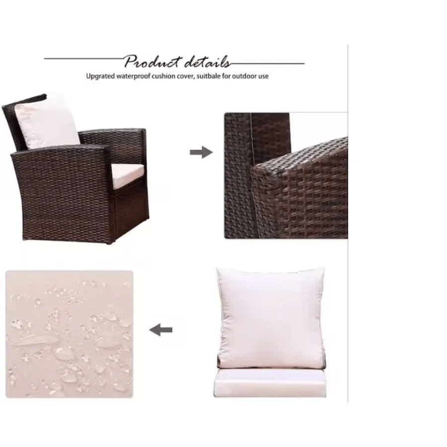 4Pieces Outdoor Patio Furniture Set PE Rattan Wicker with Brown